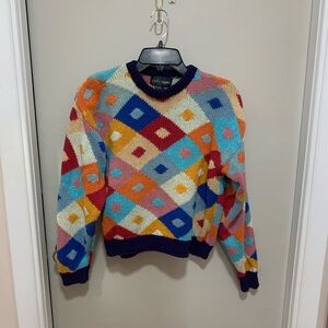 Vintage Castle Square multicolor Geometric Pattern Sweater